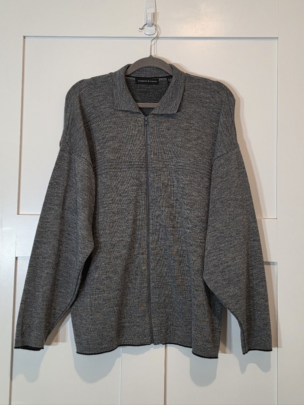 Preswick & Moore Merino Wool Blend Charcoal  Zip-Up Sweater Large Made In Italy